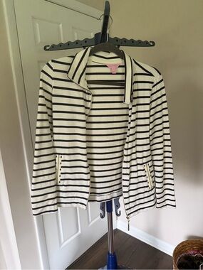 Lilly Pulitzer Cream & Black Striped Zip-Front Utility Jacket